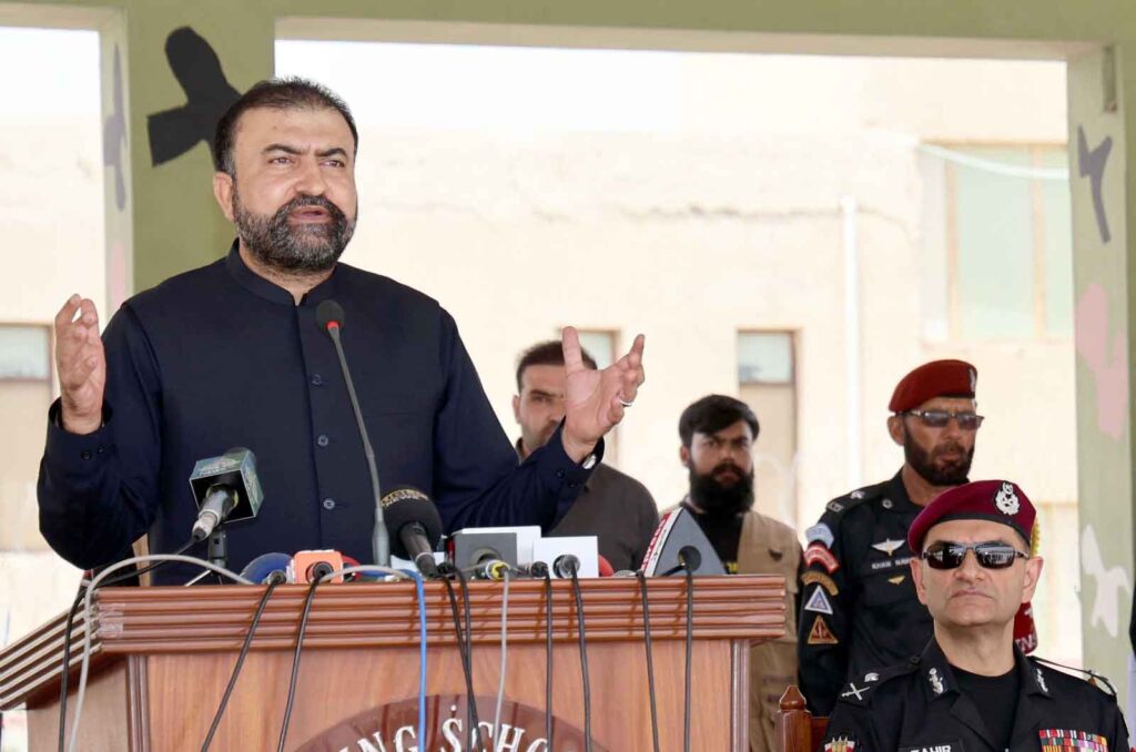 Chief Minister Mir Sarfraz Bugti addressing the ATF Passing Out Parade at Anti-Terrorist Force Training School in Quetta.