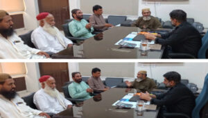 Jam Group leaders meeting K-Electric Hub GM Raza Hussain Memon to discuss electricity outages in Sakran, Hassan Pir and Panerian.