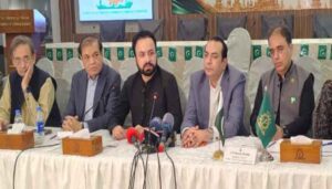Bilal Khan Kakar speaking at an FPCCI Karachi press conference on investment opportunities and security in Balochistan